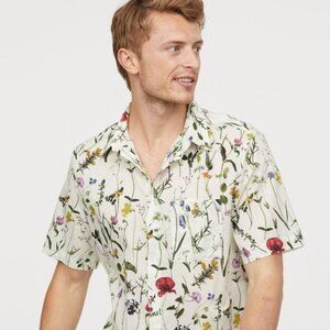 H&M Men's XL Shirt Cotton Button Down Short Sleeve Beach Vacation